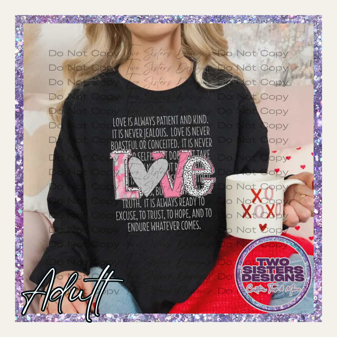 Love is Patient Pink and White Apparel