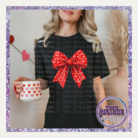 Red Bow With Pink Hearts Apparel