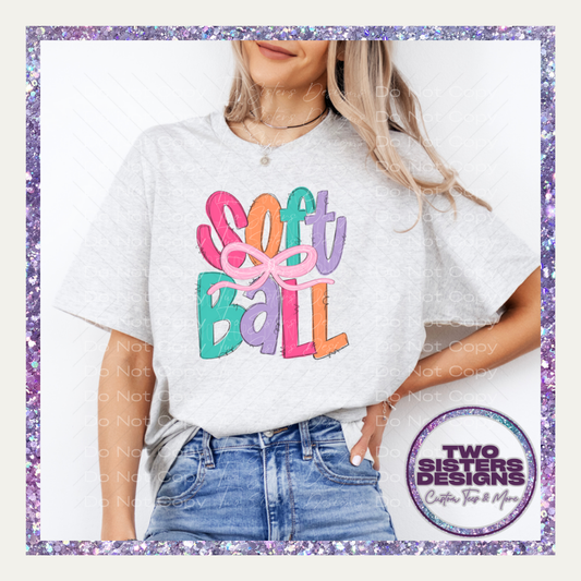 Girly Softball with Bow Apparel